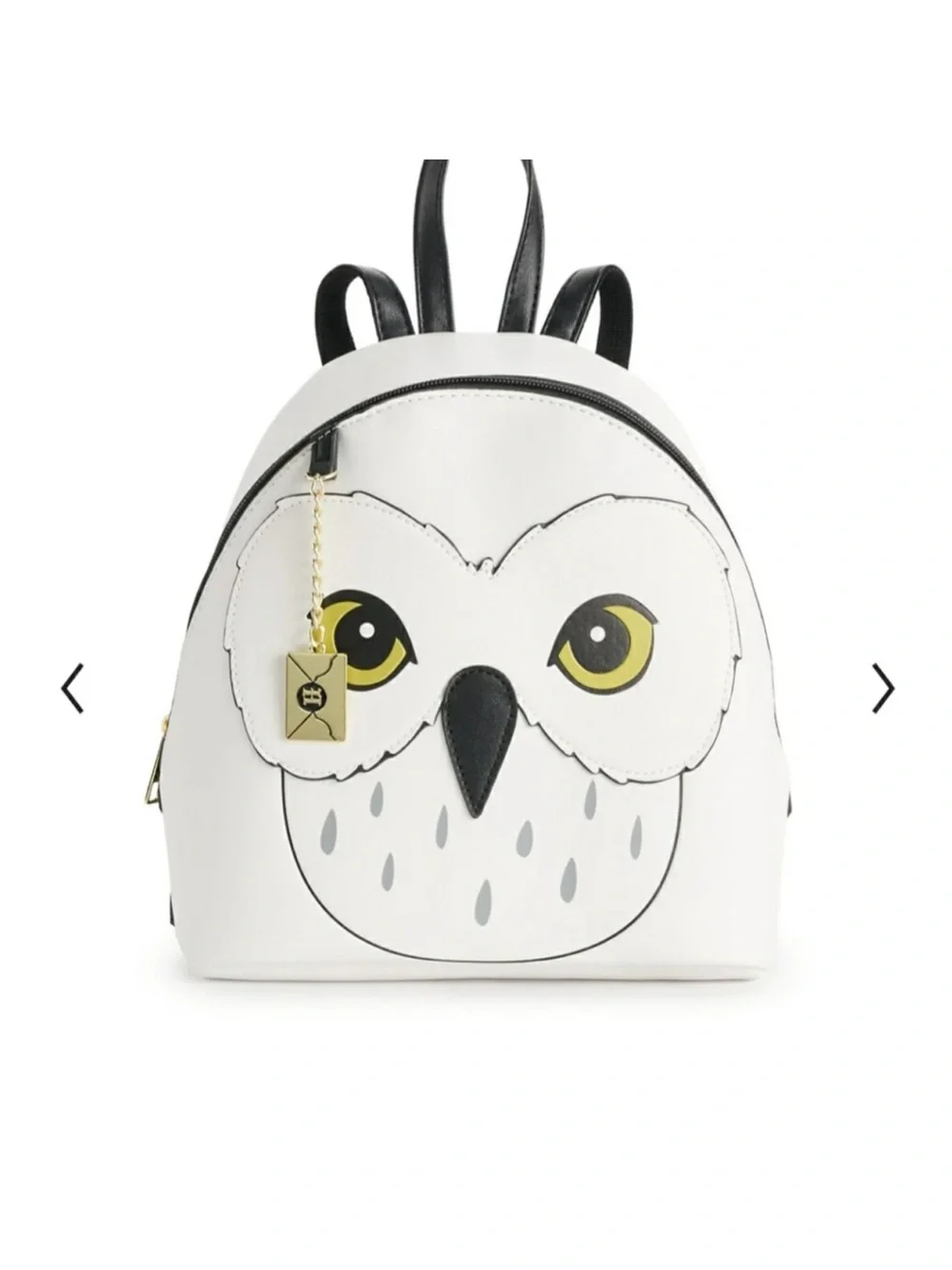 Harry Potter White Owl Face Mini Backpack with Black Trim and Yellow Eye